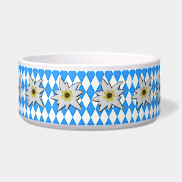 Blauw en wit diamantpatroon met Edelweiss Voerbakje