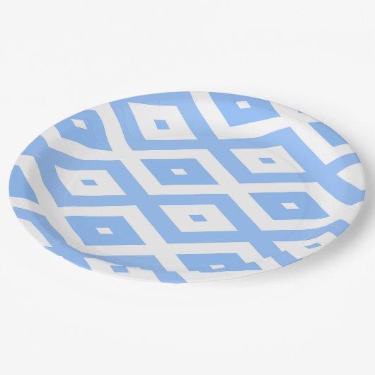 Blauw en wit diamantpatroon papieren bordje (Gekanteld)