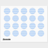 Blauw en wit diamantpatroon ronde sticker (Vel)