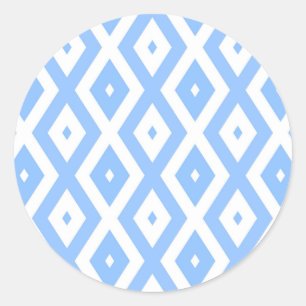 Blauw en wit diamantpatroon ronde sticker