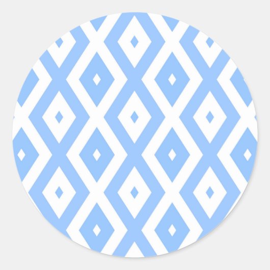 Blauw en wit diamantpatroon ronde sticker (Voorkant)