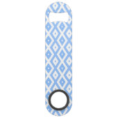 Blauw en wit diamantpatroon speed flessenopener (Voorkant)