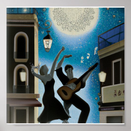 blauw en wit Digitaal Deco Poster (Voorkant)