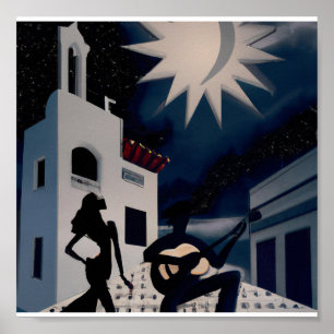 blauw en wit Digitaal Deco Poster