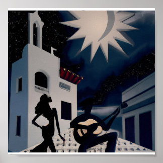  blauw en wit Digitaal Deco Poster