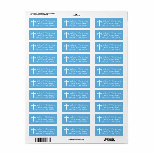 Blauw en wit doopsel retour adres labels (Full Sheet)