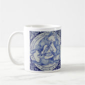 Blauw en wit drie hares konijnen symbool koffiemok (Links)