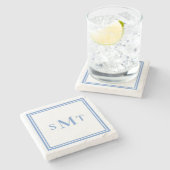 Blauw en Wit Driedelige Monogram Stenen Onderzetter (Zijkant)