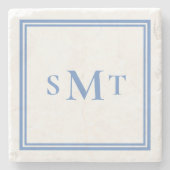 Blauw en Wit Driedelige Monogram Stenen Onderzetter (Voorkant)