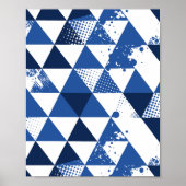 Blauw en wit driehoekig ontwerp met verfspatten poster (Voorkant)