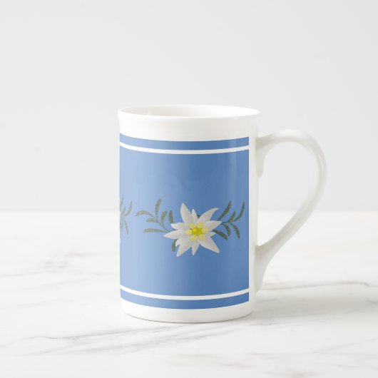 Blauw en Wit Edelweiss Bone China Mok (Rechts)
