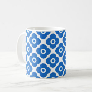 Blauw en wit eenvoudig bloemmotief retro bloem koffiemok