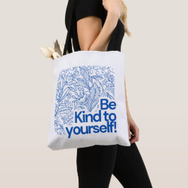 Blauw en Wit Eenvoudige Bloemen Illustratief Tote Bag