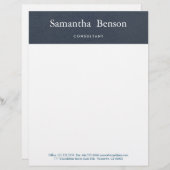 Blauw en wit eenvoudige moderne minimalist persoonlijk briefhoofd (Voorkant / Achterkant)