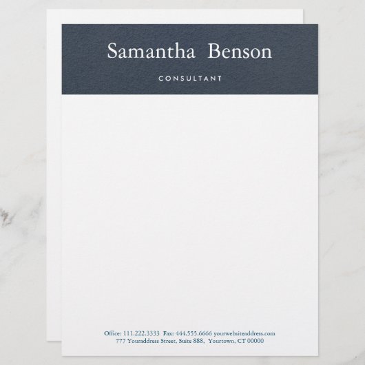 Blauw en wit eenvoudige moderne minimalist persoonlijk briefhoofd (Voorkant / Achterkant)