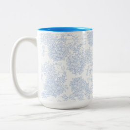 Blauw en wit elegant bloemmotief tweekleurige koffiemok