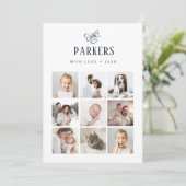 Blauw en wit elegant familiefotomrooster | feestdagenkaart (Staand voorkant)