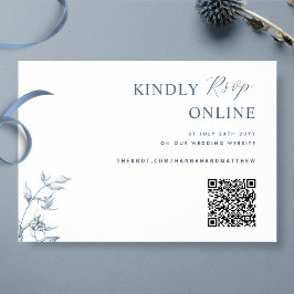 Blauw en wit Elegant QR-code RSVP Weddenschap Informatiekaartje
