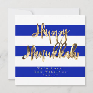 Blauw en wit elegant script Gelukkig Hanukkah Feestdagenkaart