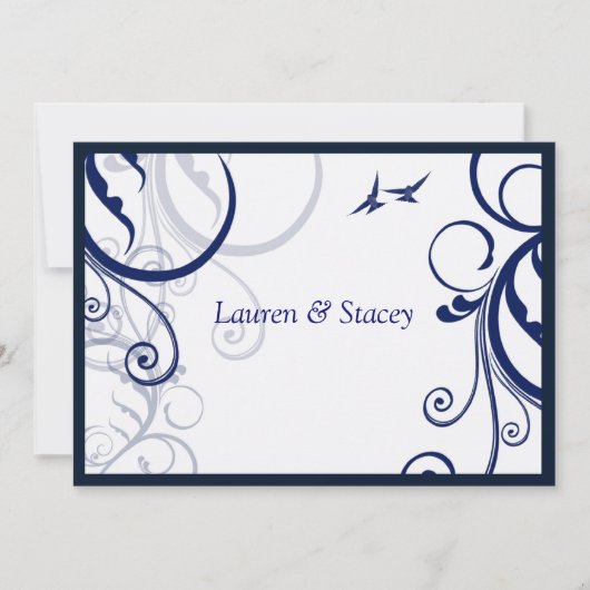 Blauw en wit, Elegant Wedding Invitation Kaart (Voorkant)