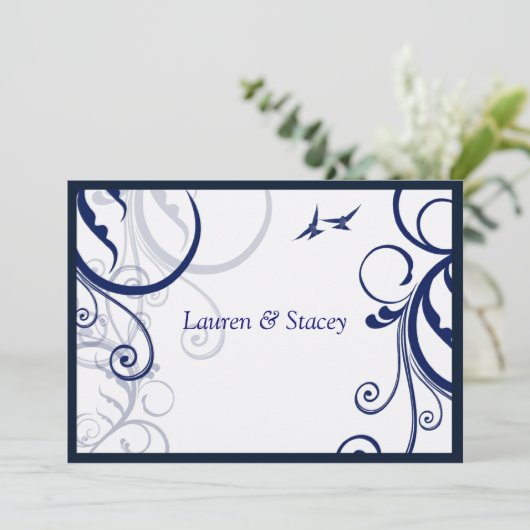 Blauw en wit, Elegant Wedding Invitation Kaart (Staand voorkant)