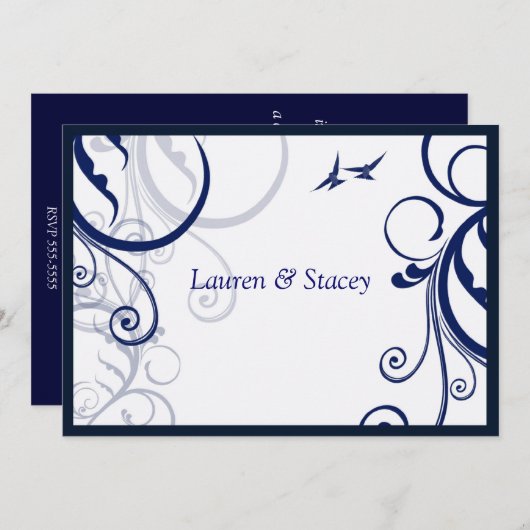 Blauw en wit, Elegant Wedding Invitation Kaart (Voorkant / Achterkant)