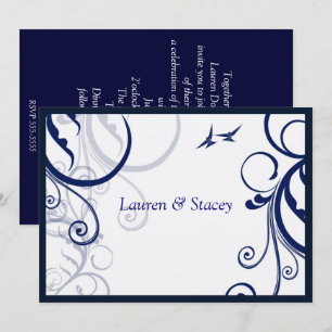 Blauw en wit, Elegant Wedding Invitation Kaart