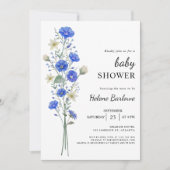 Blauw en wit Elegant Wildflower Baby shower Kaart (Voorkant)
