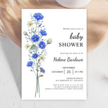Blauw en wit Elegant Wildflower Baby shower