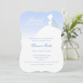 Blauw en Wit Elegante Bruids Douche Uitnodiging (Staand voorkant)