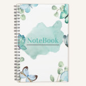 Blauw en wit esthetisch vlinder 5,5 x 8,5 inch notitieboek (Voorkant)