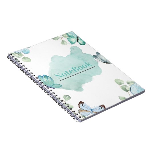 Blauw en wit esthetisch vlinderspiraal (80 P.) Notitieboek (Rechterzijde)