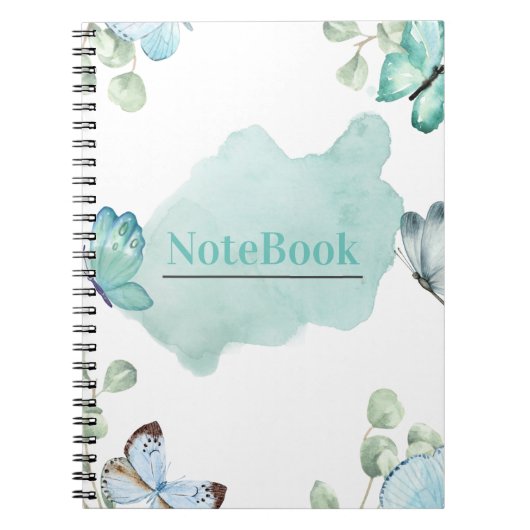 Blauw en wit esthetisch vlinderspiraal (80 P.) Notitieboek (Voorkant)