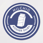 Blauw en wit etiket van melk Kosher Dairy Labels (Design 2)