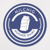 Blauw en wit etiket van melk Kosher Dairy Labels (Design 1)