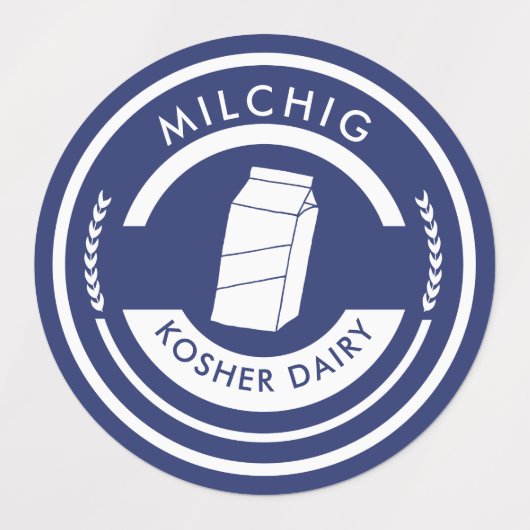 Blauw en wit etiket van melk Kosher Dairy Labels (Design 1)