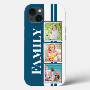 Blauw en Wit Familie Foto's Streep Case-Mate iPhone Case