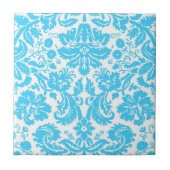 Blauw en Wit Fancy Gevormd Damast Tegeltje (Voorkant)