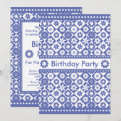  blauw en wit feest voor vrouwen kaart (Voorkant / Achterkant)