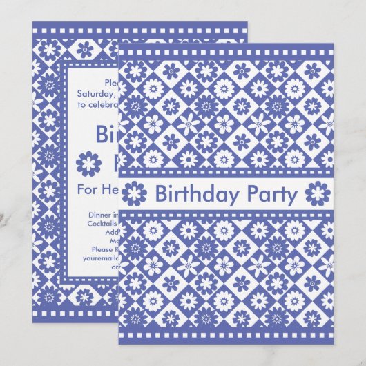 blauw en wit feest voor vrouwen kaart (Voorkant / Achterkant)