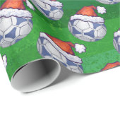 Blauw en wit feestelijk Voetbal op groen Cadeaupapier (Rol Hoek)