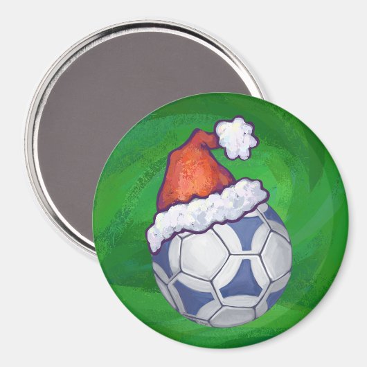 Blauw en wit feestelijk Voetbal op groen Magneet (Voorkant / Achterkant)