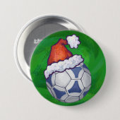 Blauw en wit feestelijk Voetbal op groen Ronde Button 7,6 Cm (Voorkant /achterkant)