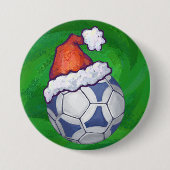 Blauw en wit feestelijk Voetbal op groen Ronde Button 7,6 Cm (Voorkant)