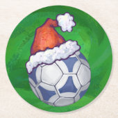 Blauw en wit feestelijk Voetbal op groen Ronde Kartonnen Onderzetter (Voorkant)