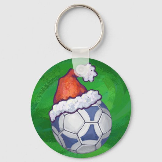 Blauw en wit feestelijk Voetbal op groen Sleutelhanger (Voorkant)