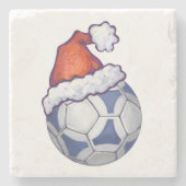 Blauw en wit feestelijk Voetbal op groen Stenen Onderzetter (Voorkant)