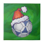 Blauw en wit feestelijk Voetbal op groen Tegeltje (Voorkant)