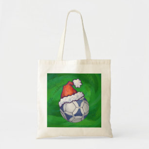 Blauw en wit feestelijk Voetbal op groen Tote Bag