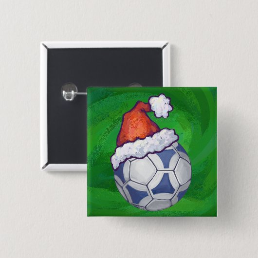 Blauw en wit feestelijk Voetbal op groen Vierkante Button 5,1 Cm (Voorkant /achterkant)